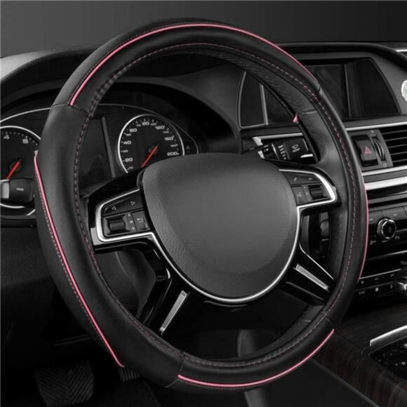 Colour Piping Leather Universal Fit Steering Wheel Cover, fit for 14.5-15 inches - Picture 1 of 7